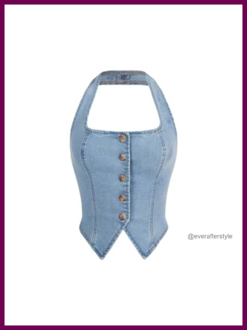 Denim Halter Button Up Vest Fitted Cropped Summer Top